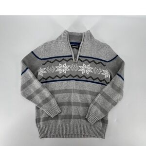 Commerce Boys Knit Sweater Size 10 Gray Snowflake Fair Isle Quarter Zip